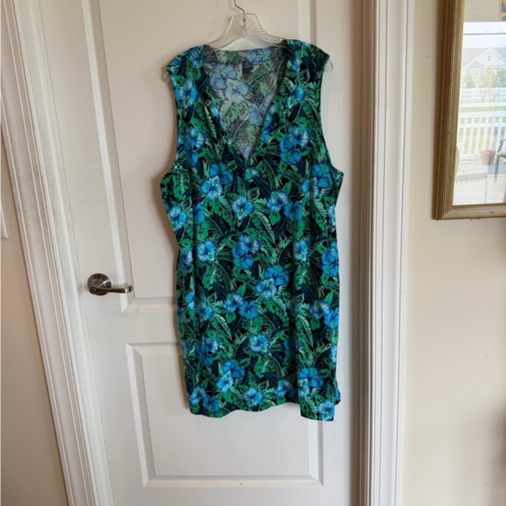 Lands' End Blue & Green Floral V-Neck Swim Cover-Up